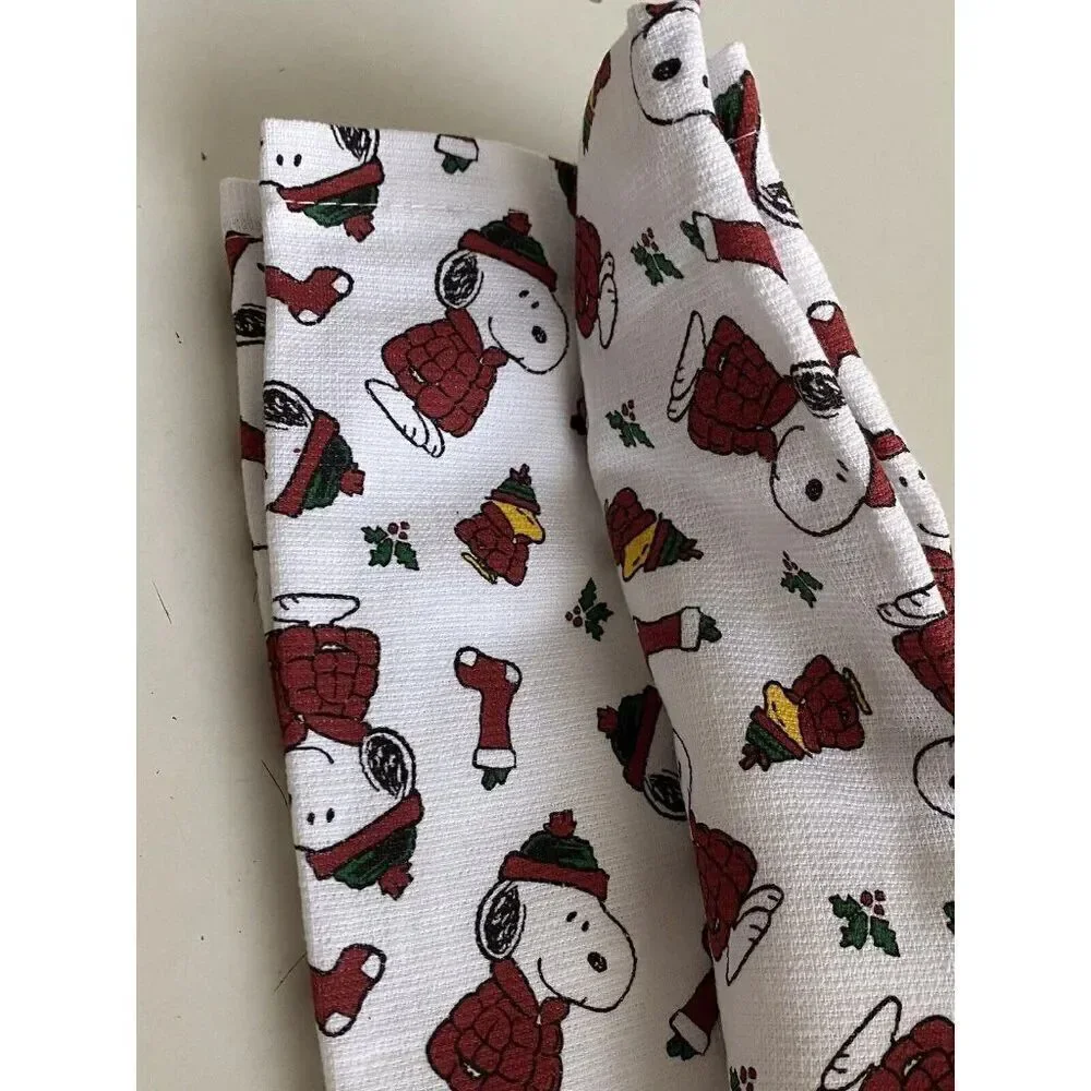 2 Pack Peanuts Snoopy Woodstock Puffy Coat Christmas Kitchen Towels 16 X 26